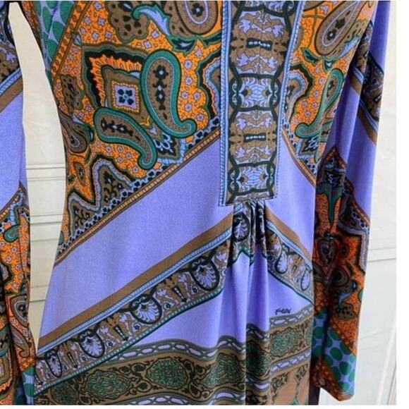 Hale Bob Purple Orange Geometric Patterned Long Sleeves Mini Dress size S - Picture 11 of 14